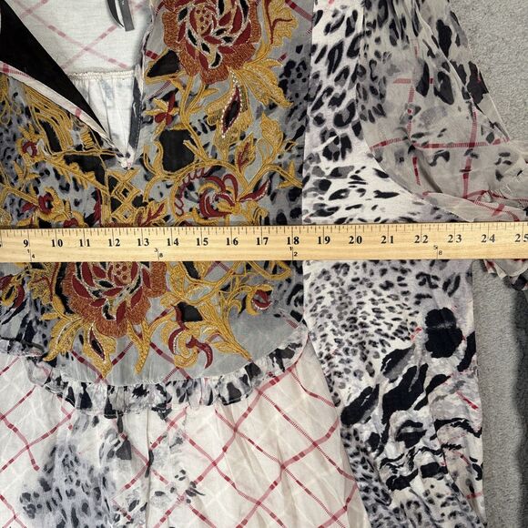 Anthropologie Women’s Mathilda Balloon Sleeve Mixed Print Blouse XL Sheer Boho - Picture 8 of 15